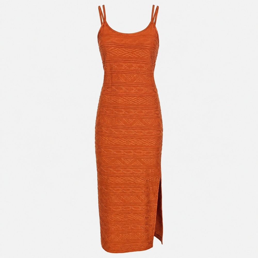 Vintage Y2K Shape FX Newport News Orange Textured Bodycon Maxi Dress Womens M